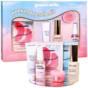 imagegrace ampamp stella Award Winning Skin Care Set  Gifts for Her  Travel Essentials with Under Eye Masks Serum Cleanser Lip Balm  Birthdays Bachelorette Bridesmaids Teen Gifts  Vegan Self CareWeekend Reset Edit