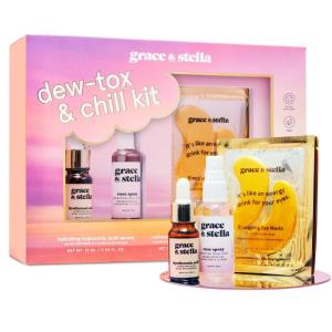 imagegrace ampamp stella Award Winning Skin Care Set  Gifts for Her  Travel Essentials with Under Eye Masks Serum Cleanser Lip Balm  Birthdays Bachelorette Bridesmaids Teen Gifts  Vegan Self CareDewTox  Chill
