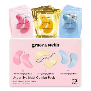 imagegrace ampamp stella Award Winning Under Eye Mask  Travel Size Toiletries  Bridal Shower Gifts  Gel Eye Patches for Dark Circles Puffy Eyes Wrinkles Undereye Bags  Vegan  Self Care 6 Pairs GoldGold  Pink  Blue 72 Pairs