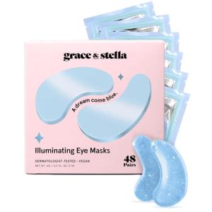 imagegrace ampamp stella Award Winning Under Eye Mask  Travel Size Toiletries  Bridal Shower Gifts  Gel Eye Patches for Dark Circles Puffy Eyes Wrinkles Undereye Bags  Vegan  Self Care 6 Pairs GoldBlue 48 Pairs