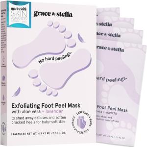 imagegrace ampamp stella AwardWinning Foot Peeling Mask  Foot Peel Masks with Aloe Vera Moisturizing Foot Masks That Remove Dead Skin Exfoliating Foot Mask for Dry Cracked Feet 4 Pairs UnscentedLavender with Aloe Vera  4 Pairs