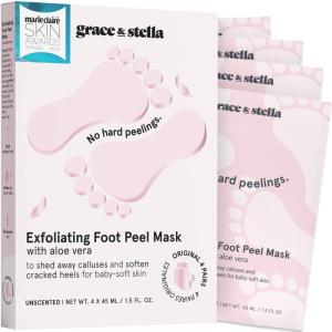 imagegrace ampamp stella AwardWinning Foot Peeling Mask  Foot Peel Masks with Aloe Vera Moisturizing Foot Masks That Remove Dead Skin Exfoliating Foot Mask for Dry Cracked Feet 4 Pairs Unscented4 Pairs  Unscented with Aloe Vera