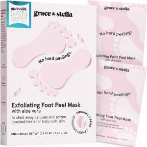 imagegrace ampamp stella AwardWinning Foot Peeling Mask  Foot Peel Masks with Aloe Vera Moisturizing Foot Masks That Remove Dead Skin Exfoliating Foot Mask for Dry Cracked Feet 4 Pairs UnscentedUnscented with Aloe Vera  2 Pairs