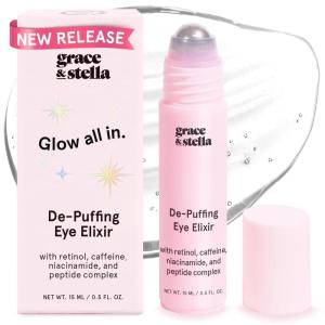 imagegrace ampamp stella Retinol ampamp Caffeine Under Eye Serum Anti Aging  Travel Essentials  Hydrating Cream with Niacinamide Peptides  Reduce Wrinkles Crows Feet Puffiness  Vegan Skincare 05 floz15mlEye Roller 15ml  05 Fl oz