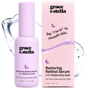 imagegrace ampamp stella Retinol Serum for Face with Hyaluronic Acid 50ml17 fl oz  Restoring Retinol Hyaluronic Acid Serum for Face to Reduce Fine Lines ampamp Wrinkles  Acido Hialuronico  Vegan Skincare